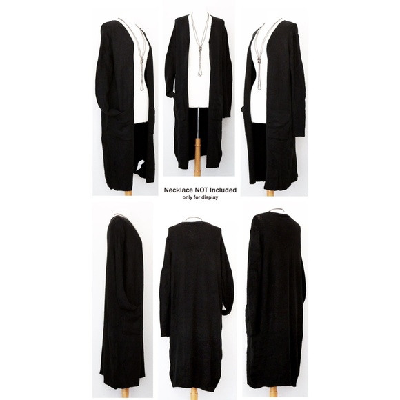 ZARAKNIT Black Long Duster Sweater Open Cardigan - Picture 7 of 8